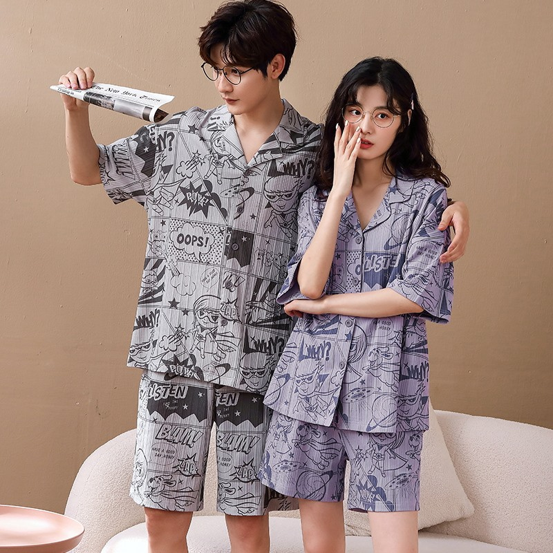 Bộ Đồ Ngủ Vải Cotton Kiểu Nhật Hàn Dễ Thương Cho Các Cặp Đôi