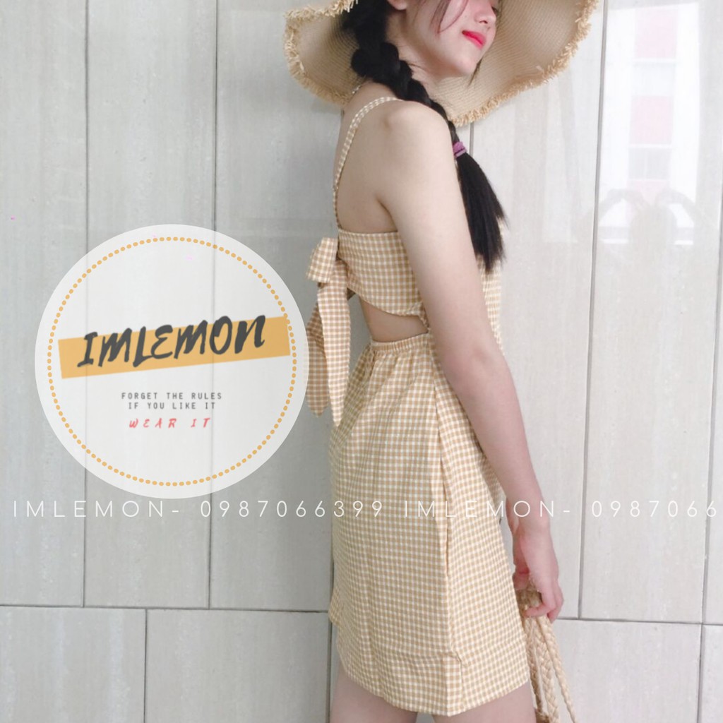 Váy Đầm Nữ Thiết Kế- Đầm Dây Buộc Nơ Lưng Ulzzang JUNY Họa Tiết Caro | BigBuy360 - bigbuy360.vn