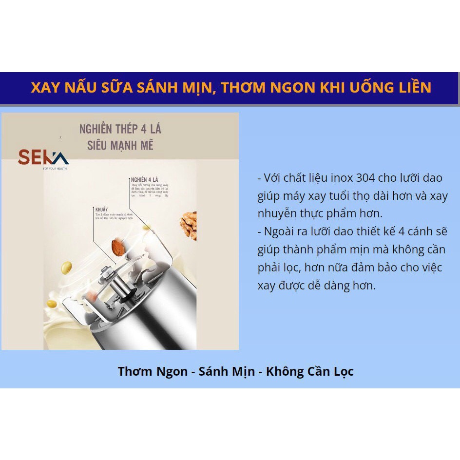Máy Làm Sữa Hạt Đa Năng SEKA Cao Cấp - Máy Xay Nấu Đa Năng, Xay Sinh Tố - Công Nghệ Đức, Bảo Hành 12 Tháng (tkht1)