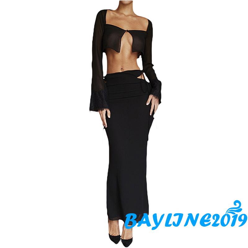 Set Áo Lửng 2 Dây + Chân Váy Dài Xẻ Tà Thời Trang Nữ