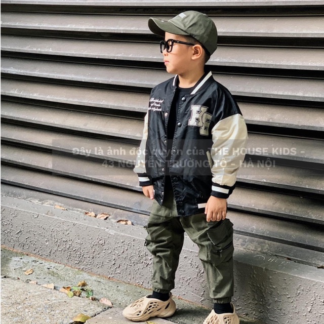 Áo khoác bomber mỏng cho bé trai - áo bóng chày trẻ em hoạ tiết chữ KB THE HOUSE KIDS