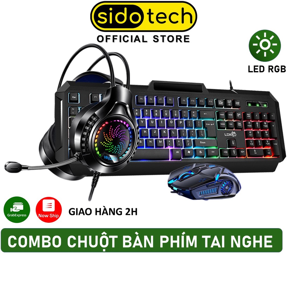 Combo bàn phím máy tính gaming RGB SIDOTECH LDK V5 Pro | Chuột G5 gaming | Tai nghe chụp tai gaming Q7 có đèn led RGB