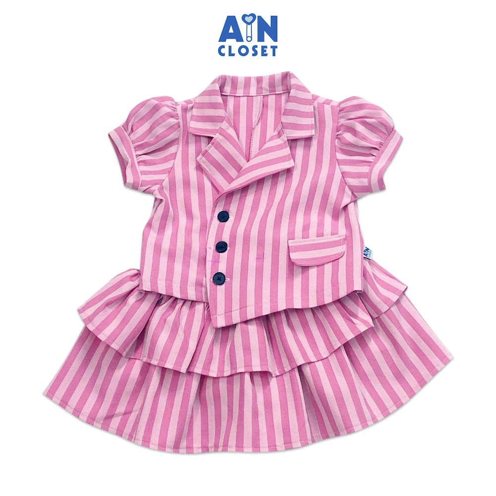 Set vest phối chân váy bé gái họa tiết Kẻ hồng Tuytsi - AICDBG93LETY - AIN Closet