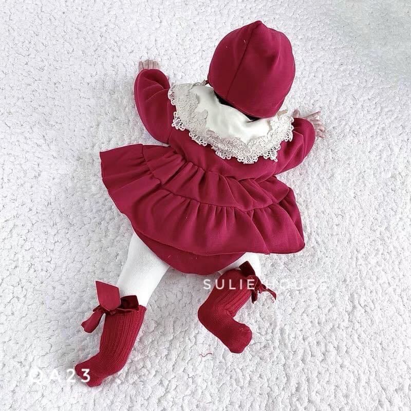 Bộ váy kèm mũ nỉ lót bông - QA23