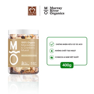 Ngũ cốc Muesli hữu cơ ăn kiêng giảm cân MURRAY RIVER ORGANICS - Vị Macca và Nam việt quất - lọ 400g