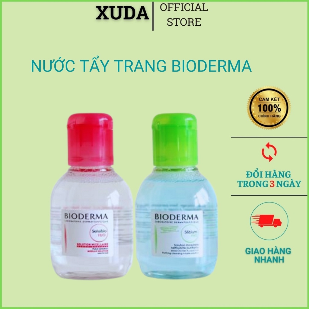 Nước tẩy trang bioderma 100ml màu xanh màu hồng chính hãng pháp