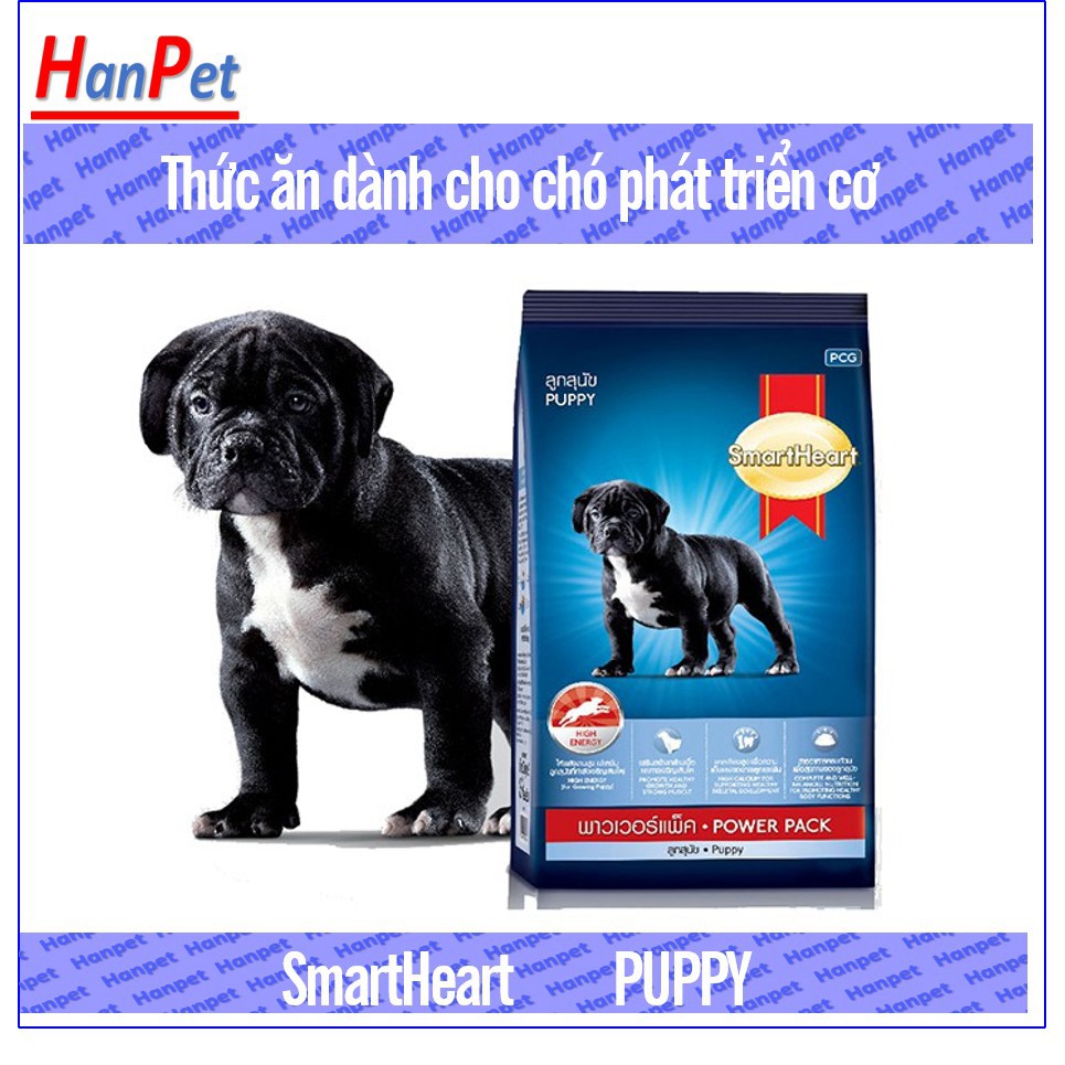 HCM- Thức ăn dạng hạt chó PHÁT TRIỂN CƠ  Smartheart Power pack  (hàng nhập khẩu thailand) Chó Pug, chó Rốt, ngao