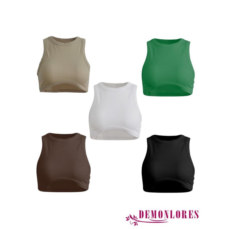 Áo Croptop Sát Nách Cổ Tròn Màu Sắc Thanh Lịch Cho Nữ