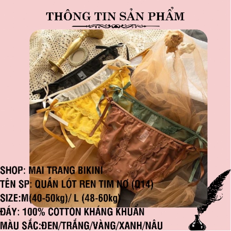 Quần Lót ren họa tiết tim, thắt nơ hông điệu đà, sexy (Form nhỏ) – (Q14)