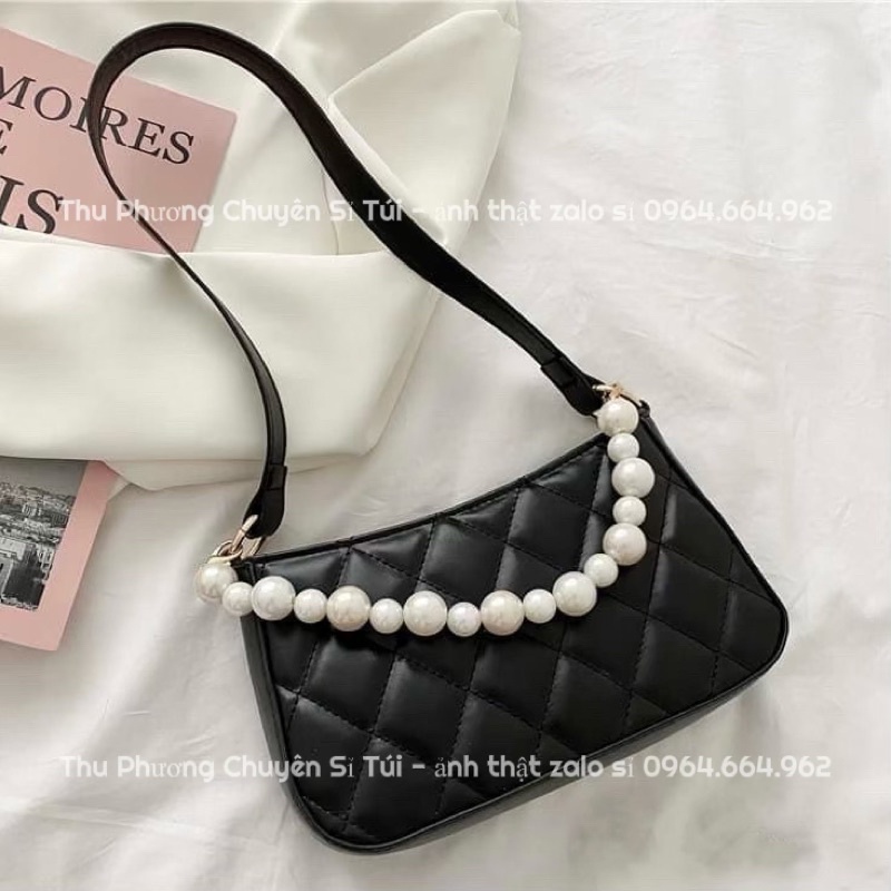 Túi kẹp nách trần ô kèm dây ngọc chất da cao cấp đựng vừa điện thoại