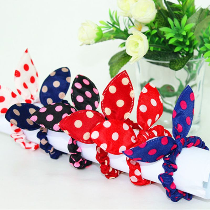 Dây Cột Tóc Tai Thỏ Họa Tiết Chấm Bi/Chấm Bi/Hoa Dễ Thương Cho Nữ