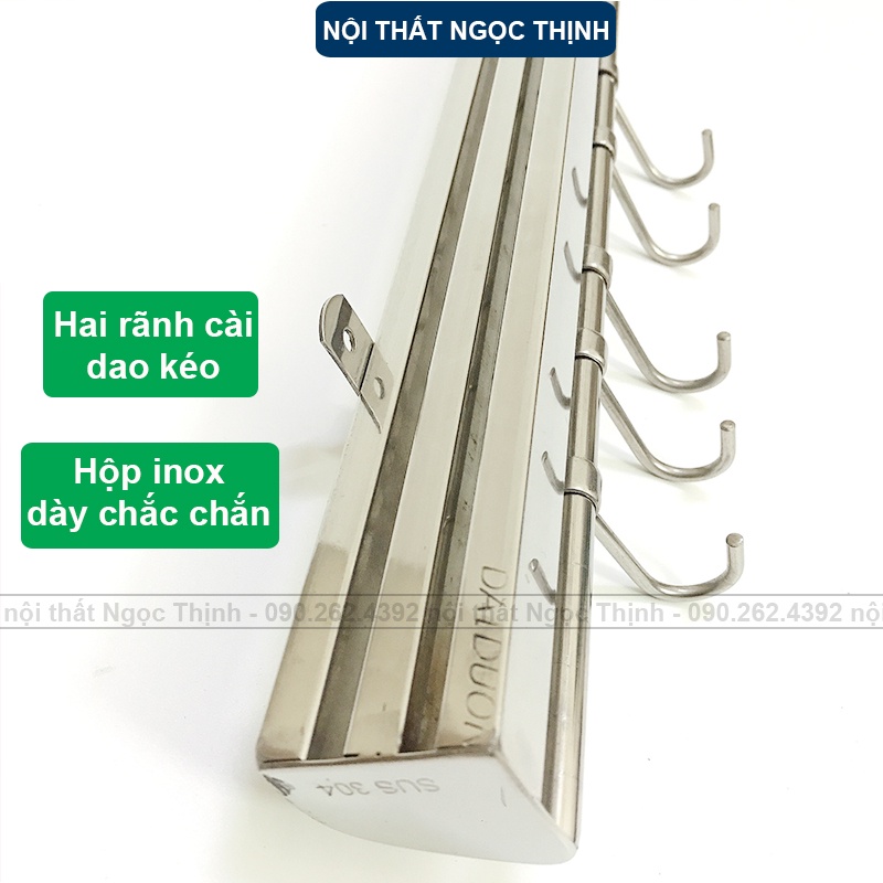 Kệ cài dao kéo nhà bếp inox 304 cao cấp KHÔNG GỈ có cả móc treo đồ size 30/40/50CM