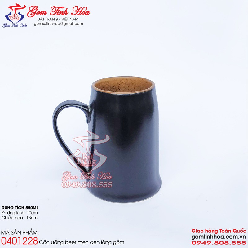 Cốc uống bia gốm sứ men đen lòng gốm