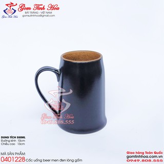 Cốc uống bia gốm sứ men đen lòng gốm