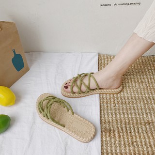 Dép cói đi biển thiết kế quai dây thừng đan chéo năng động cho nữ