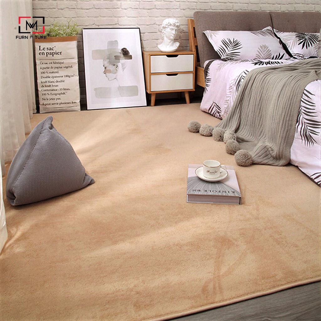 Thảm trang trí lông thỏ sợi lông sát mềm mại đế canvas thương hiệu MW FURNITURE