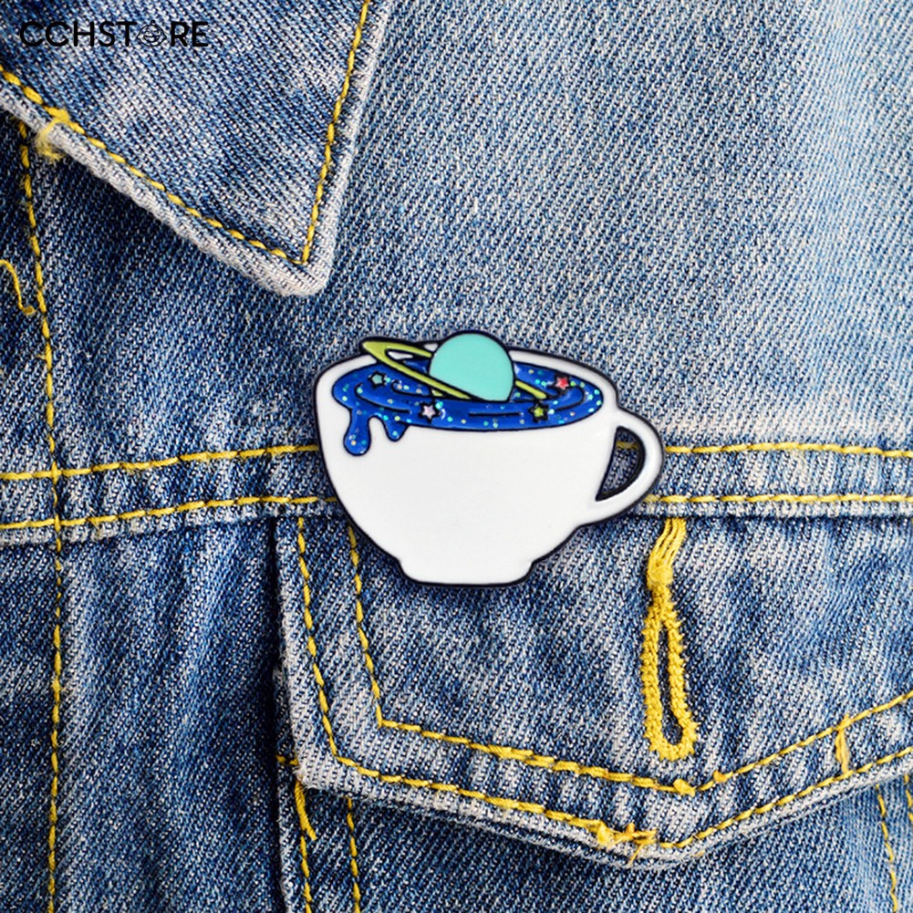 Fashion Creative Unisex Space Coffee Cup Enamel Brooch Pin Bag Cap Jacket Badge