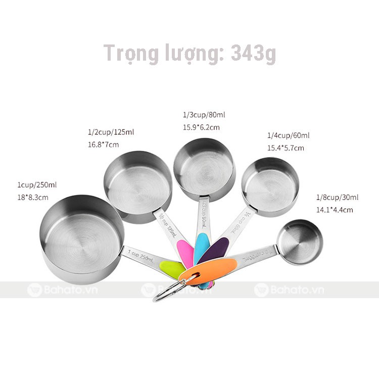 Bộ 5 cup đong inox (30ml - 60ml - 80ml - 125ml - 250ml)