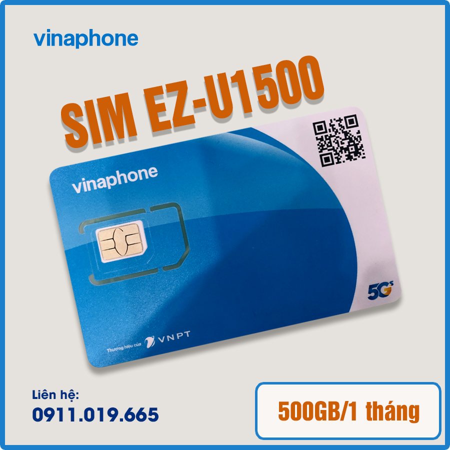 Sim mạng vina 4g 500GB/tháng, không giới hạn data, vào mạng cả năm EZ-U1500 - Sim ezcom