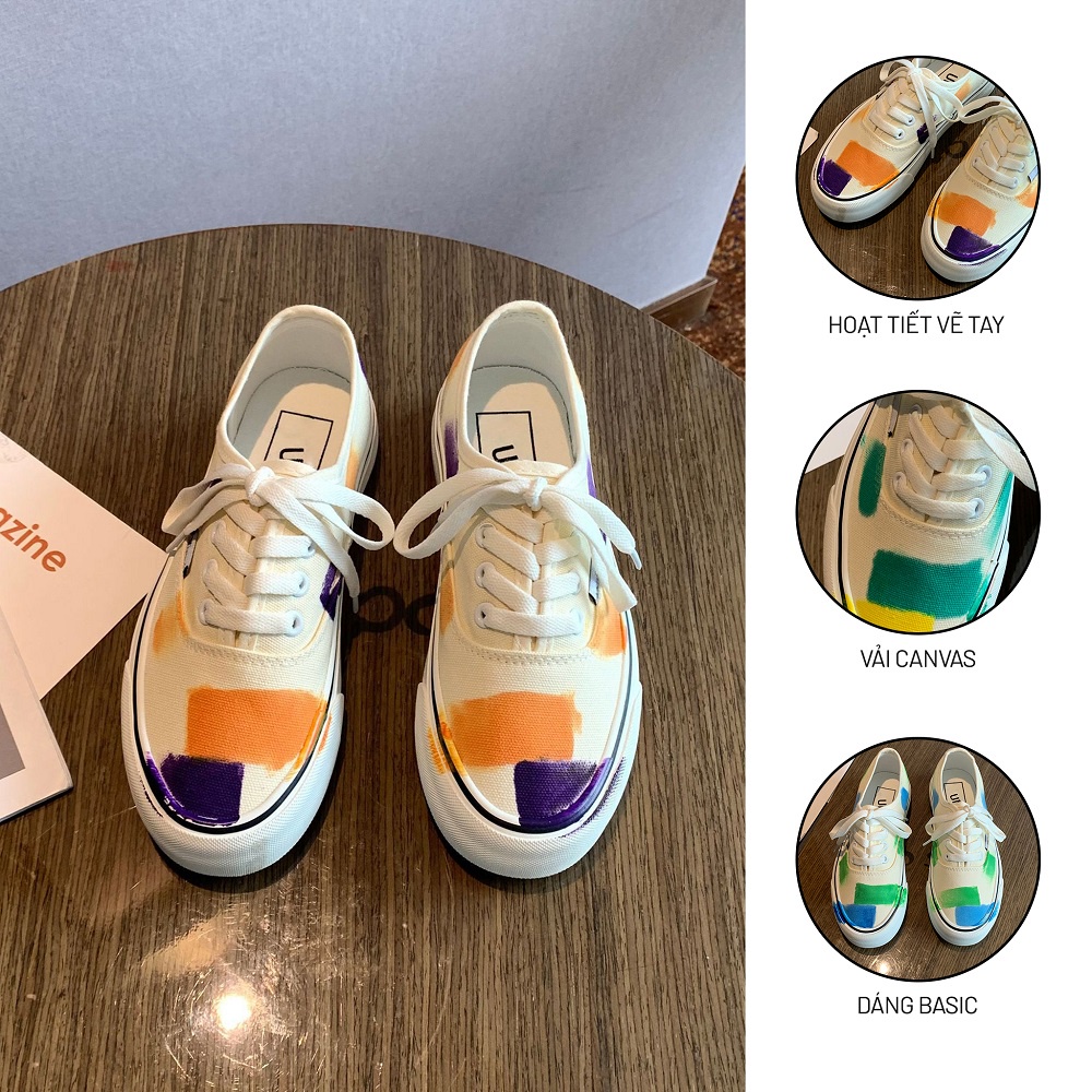 Giày Thể Thao Nữ Ulzzang Vintage, Giày Vải Canvas Graffiti Họa Tiết Vẽ Tay Basic Hàn Quốc, Street Style - Iclassy_Shoes