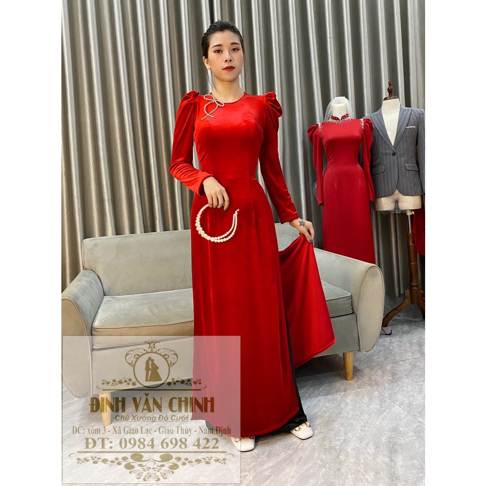 Áo dài nhung thiết kế đẹp