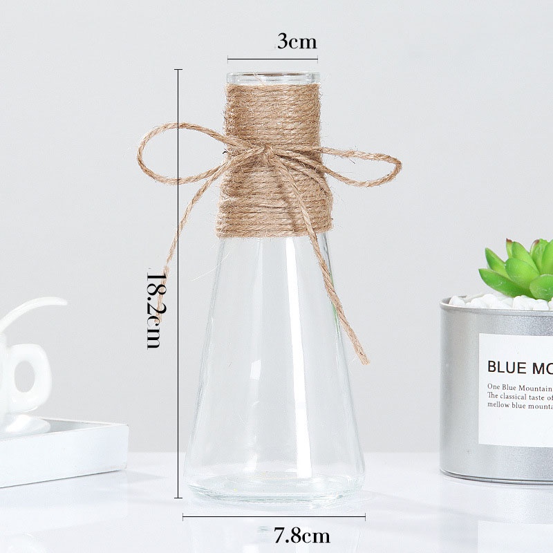 Lọ cắm hoa thuỷ tinh trong suốt kèm dây mây nhiều hình dáng