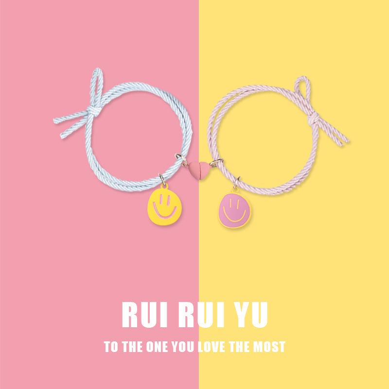 Vòng Tay Gắn Nam Châm Hình Mặt Cười Màu Xanh Dương Ngọt Ngào Và Đáng Yêu Cho Nữ / Cặp Đôi