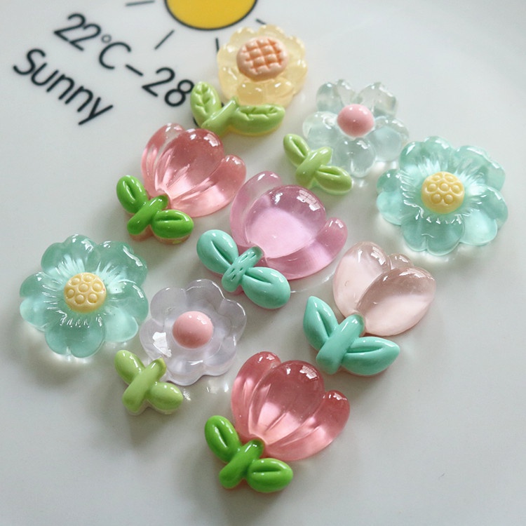 Set 10 Kẹp Tóc Hình Hoa Tulip Bằng Nhựa Trong Suốt DIY