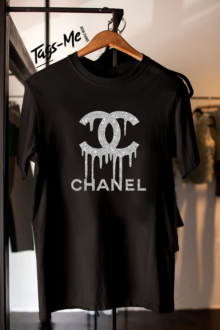 Áo Thun 100% Cotton 30s In Chữ Chanel Màu Bạc Lấp Lánh Thời Trang Cho Nam Và Nữ