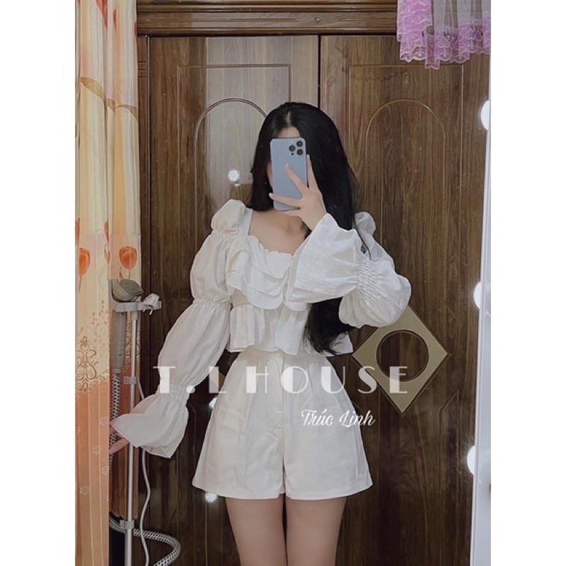Áo Kiểu Croptop Bèo Trễ Vai Chất Dày Dặn DOLA CLOTHES