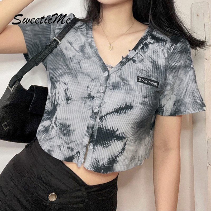 Áo Thun Nữ Ngắn Tay Cổ Chữ V In Hình Màu Mực Thời Trang 2021 | BigBuy360 - bigbuy360.vn