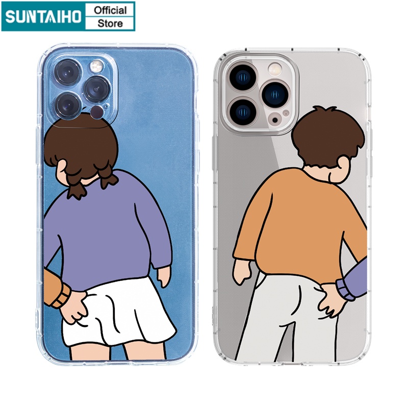 Ốp lưng iphone Ốp điện thoại Suntaiho TPU trong suốt in hình cào cấu mông couple thích hợp cho IPhone 13 12 11 Pro Max X XsMax XR 8 7