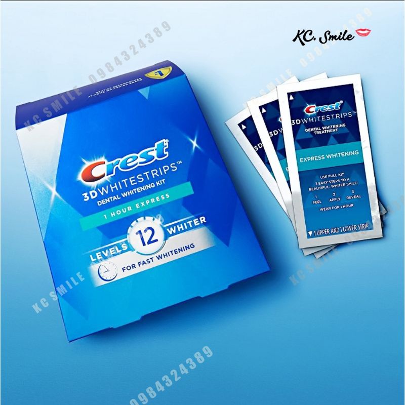 (Set 10 ngày) Miếng dán trắng răng Crest 3D White Whitestrips 1 Hour Express