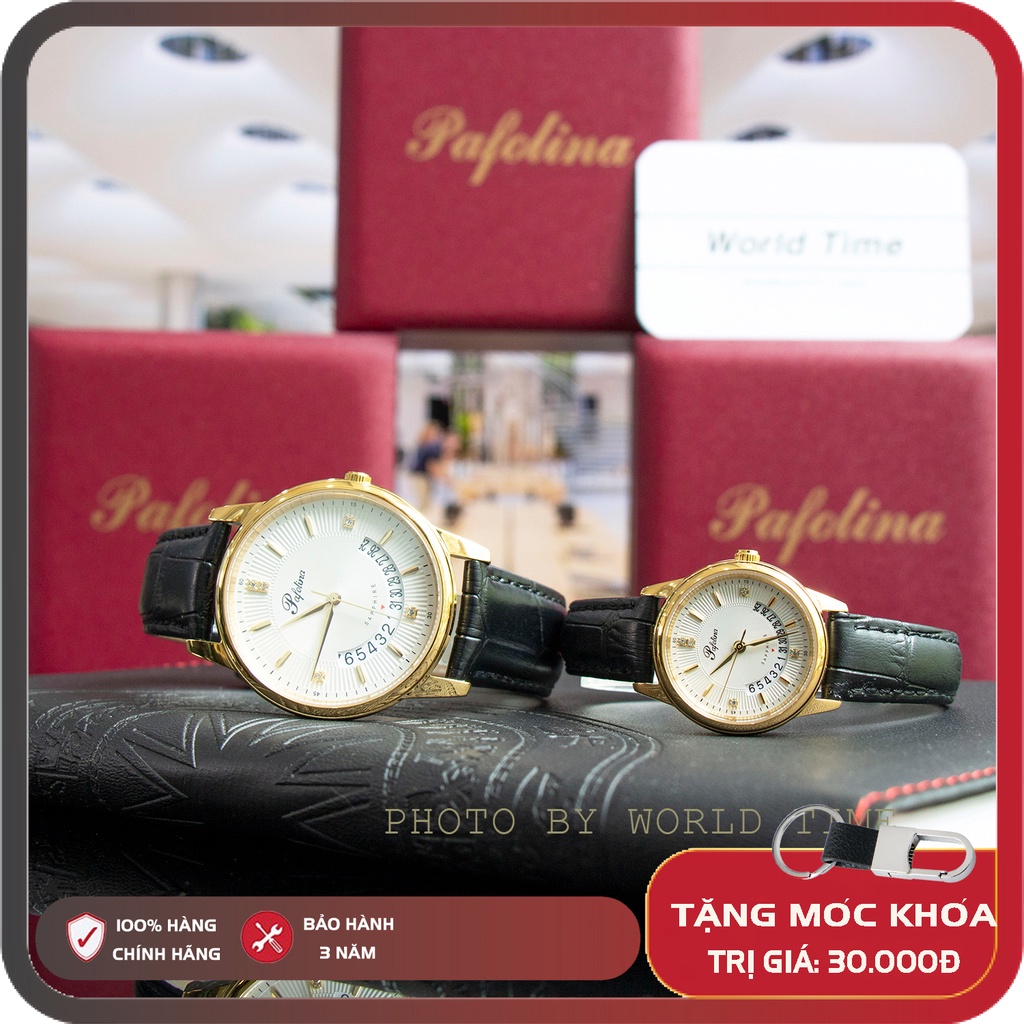 Đồng Hồ Đôi, đồng hồ dây da pafolina 5039m  [ Chính Hãng Full Box ] Sapphire Chống Xước , Chống Nước