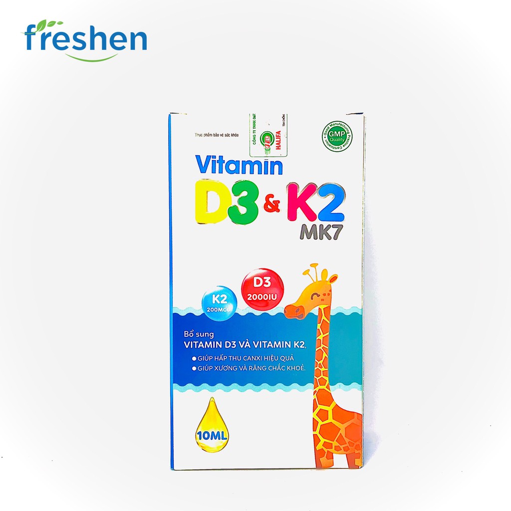 Vitamin D3 &amp; K2 MK7 - giúp hấp thu canxi hiệu quả, giúp xương và răng chắc khỏe (10ml)