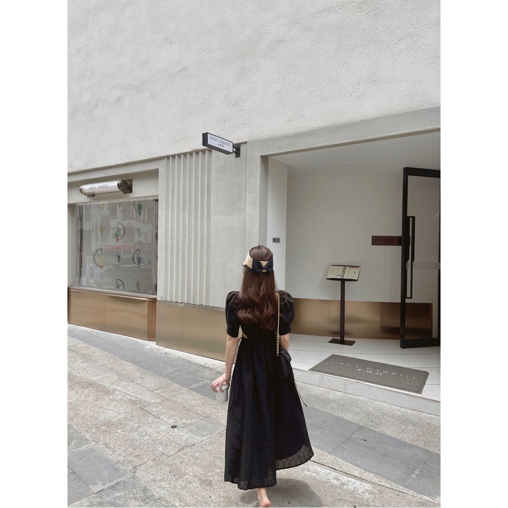 Đầm Trắng Tay Phồng Cổ Vuông Nhấn Eo Tôn Dáng Hợp Thời Trang Đi Biển