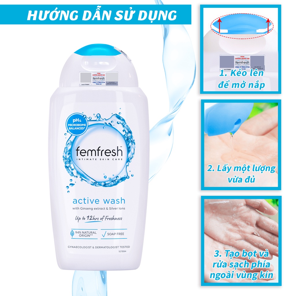 Combo 2 Dung Dịch Vệ Sinh Femfresh Active Fresh Wash Cho Người Ưa Vận Động Giúp Sạch Thơm, Tự Tin, Năng Động 250ml/chai