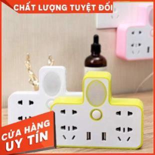 [ Bán Lẻ Giá Sỉ ] Ổ Cắm Điện Đa Năng Hình Chữ T Phát Sáng Kiêm Đèn Ngủ, Kèm 2 Cổng USB Siêu Tiện Dụng