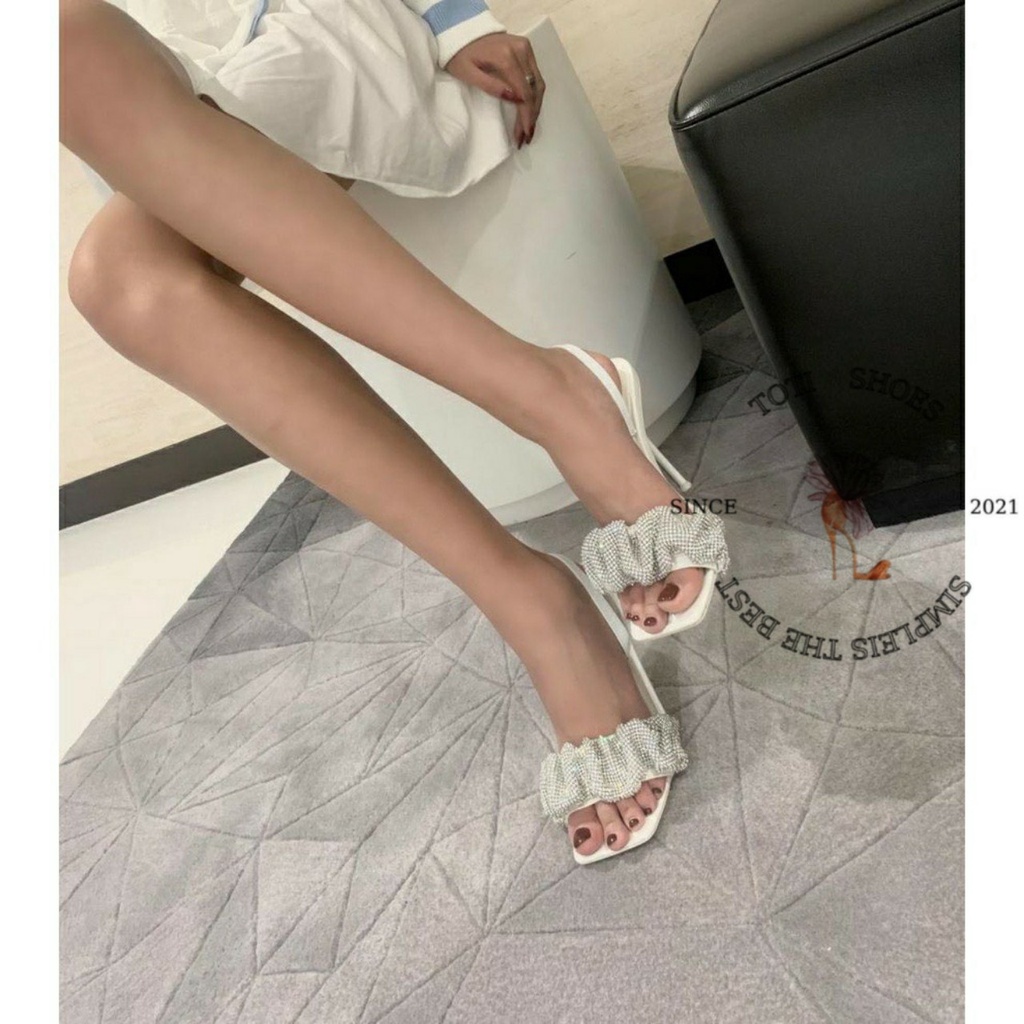 SANDAL CAO GÓT TOTIIE SHOES - GIÀY NỮ QUAI NGANG NHÚN ĐÍNH ĐÁ - SANDAL BÈO NHÚN GÓT NHỌN 9 CM - G2207650