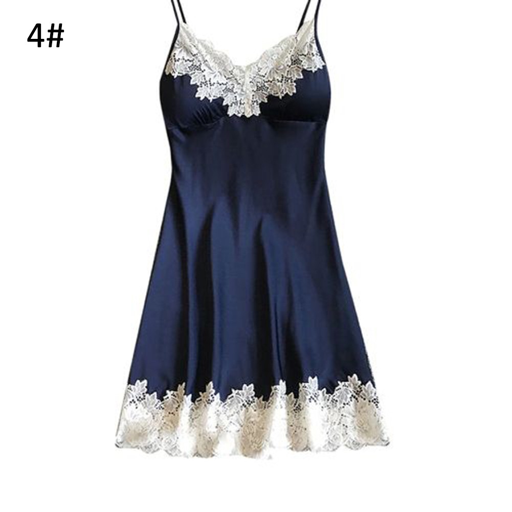 Đầm ngủ hai dây cổ chữ V phối ren gợi cảm cho nữ | BigBuy360 - bigbuy360.vn