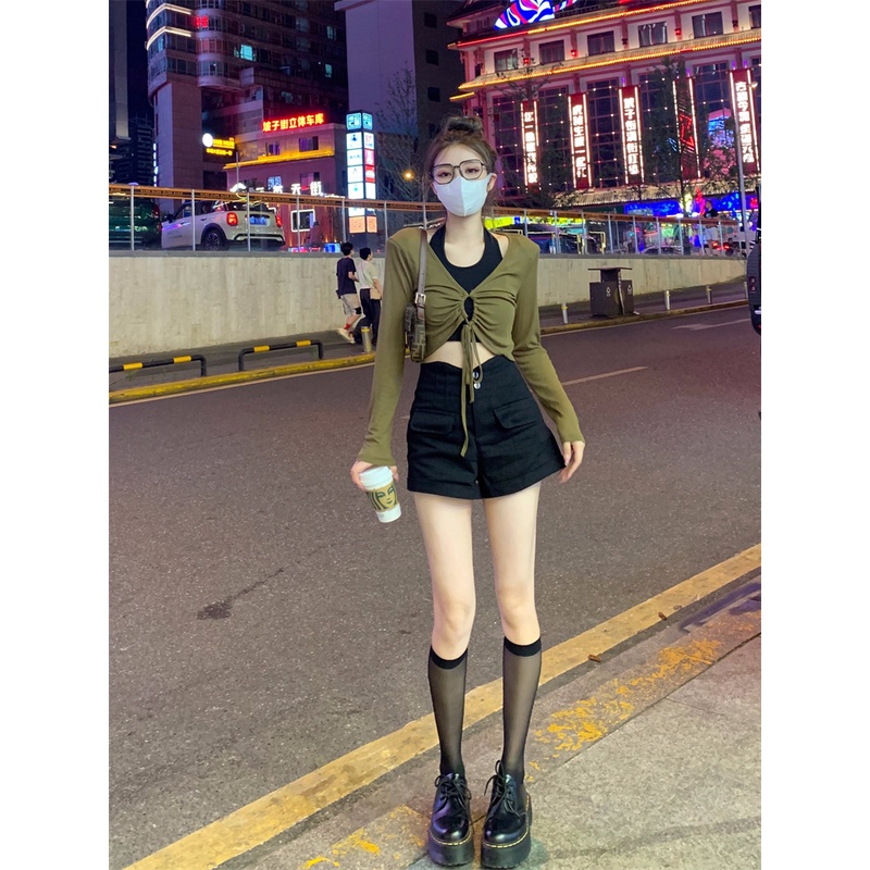 LALISAS Áo Dây Rút Tay Dài / Áo Sát Nách Thời Trang Hàn Quốc Dễ Phối Đồ Cho Nữ