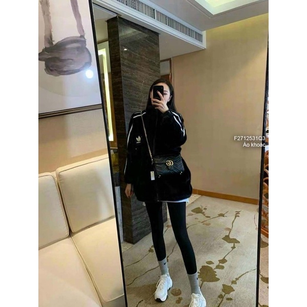 Áo khoác bông thể thao tay dài phối viền sọc