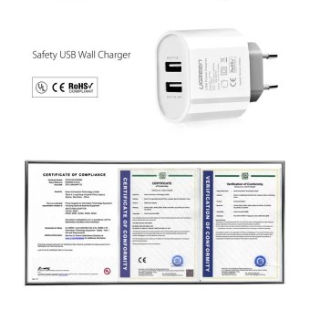 Củ sạc 2 cổng USB 2.0, hỗ trợ tổng dòng sạc 3.4A (max 2.4A) UGREEN CD104