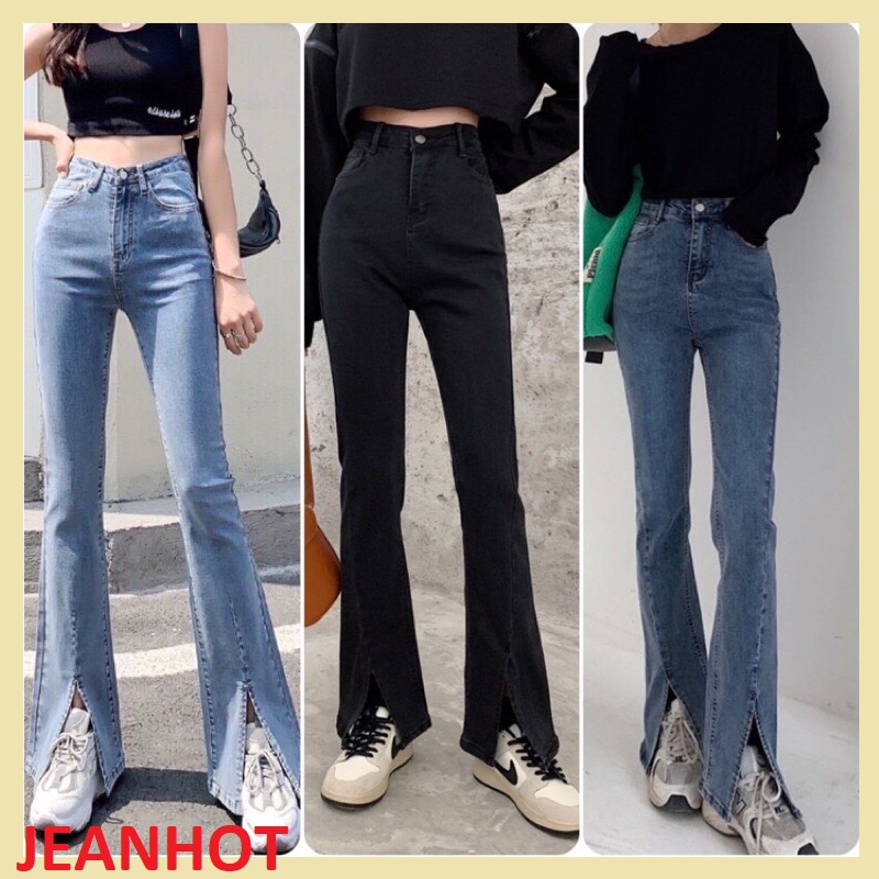 Quần bò jean nữ ống loe đứng rộng suông xuông co giãn jeans cạp cao cao cấp Hottrend 2022