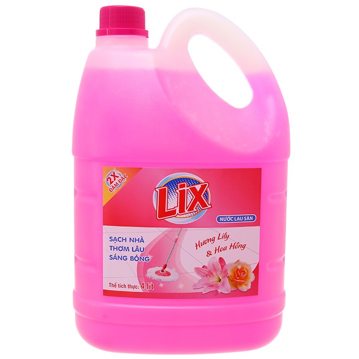 Nước lau nhà Lix 2X đậm đặc Hoa Lily & hoa Hồng 4kg