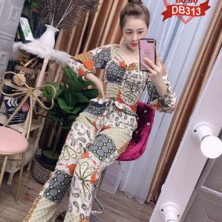 BỘ THỔ CẨM LỤA TAY LỠ QUẦN DÀI NHÚNG EO CỰC XỊN