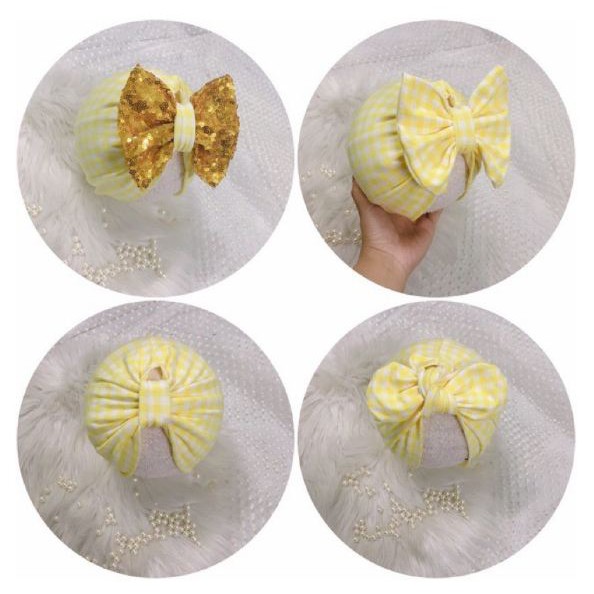 Nón turban cho bé freesize từ 5-12 ký (kèm tóc giả)