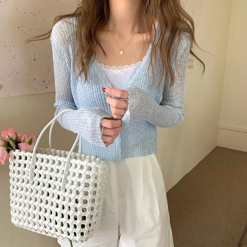 [CÓ SẴN] Áo cardigan mỏng nhẹ 1 cúc style ulzzang Korea (trắng/đen/xanh)