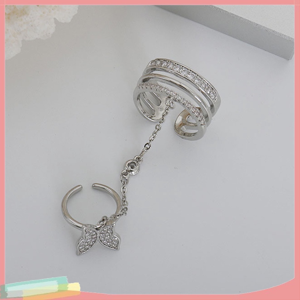 Bộ Nhẫn Hợp Kim Hở Hai Lớp Trang Trí Hình Bướm Đính Đá Xinh Xắn Cho Nữ