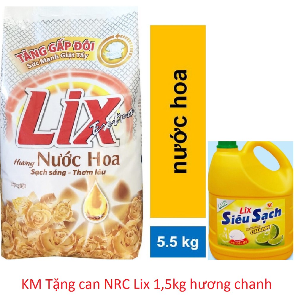 [COMBO} Bột giặt Lix Hương Nước hoa 5.5kg Tặng Chai NRC Lix 750g siêu sạch